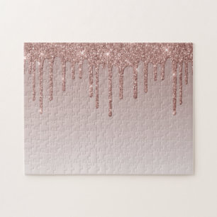 Rose Gold Glitter Liquid Drips Jigsaw Puzzle