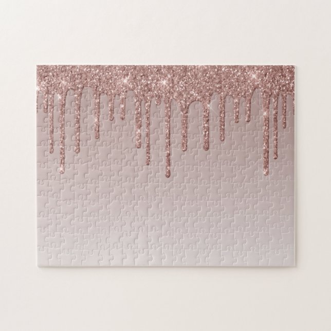 Rose Gold Glitter Liquid Drips Jigsaw Puzzle (Horizontal)