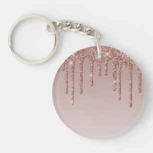 Rose Gold Glitter Liquid Drips Key Ring