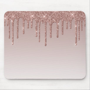 Rose Gold Glitter Liquid Drips Mouse Mat