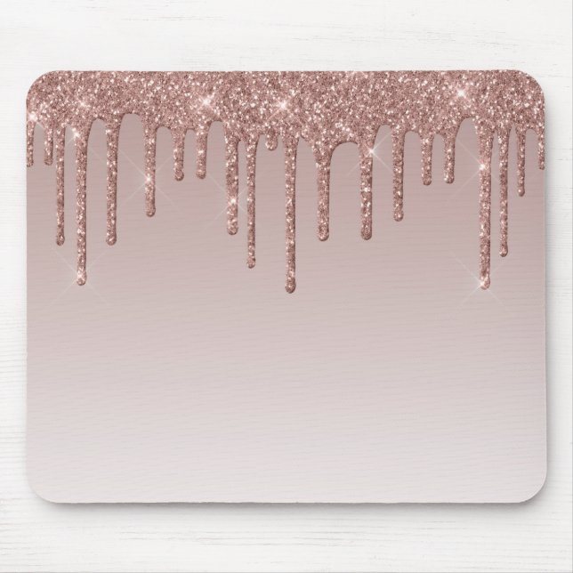 Rose Gold Glitter Liquid Drips Mouse Mat (Front)