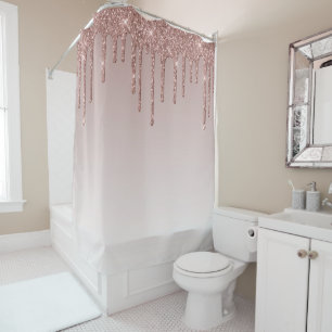 Rose Gold Glitter Liquid Drips Shower Curtain