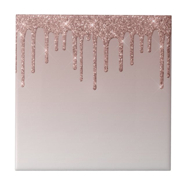 Rose Gold Glitter Liquid Drips Tile (Front)