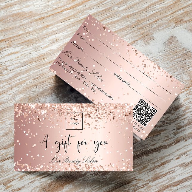 Rose gold glitter logo qr code gift certificate  (Creator Uploaded)