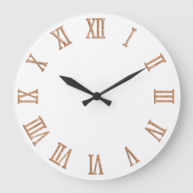 Rose Gold Glitter Look Bold Roman Numerals Large Clock (Front)