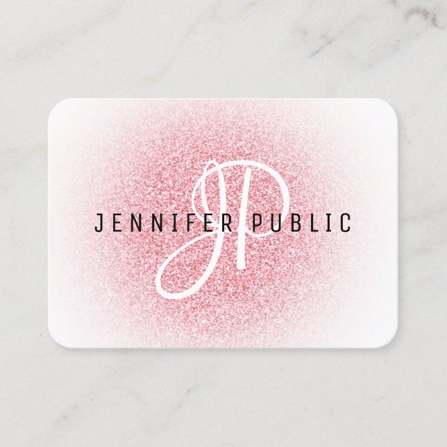 Rose Gold Glitter Look Elegant Monogram Modern Business Card (Front)