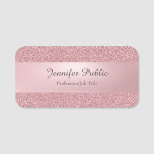 Rose Gold Glitter Look Hand Script Text Modern Name Tag