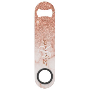 Rose Gold Glitter Look Marble Ombre Monogram 