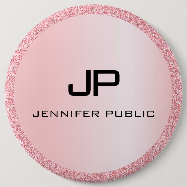 Rose Gold Glitter Look Monogram Personalised 6 Cm Round Badge (Front)