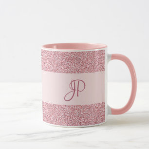 Rose Gold Glitter Look Template Monogram Trendy Mug