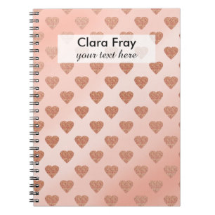 rose gold glitter love hearts polka dots pattern notebook