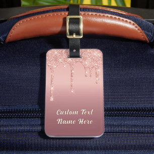 Rose Gold Glitter Luggage Tag and Custom Text Name