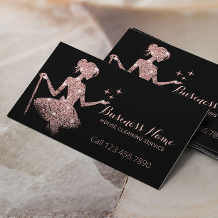 Rose Gold Glitter Maid Magical Cleaning Service Business Card