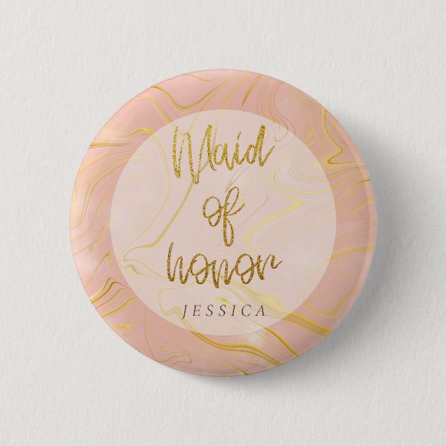 Rose Gold Glitter Maid of Honor Bridal Shower  6 Cm Round Badge (Front)
