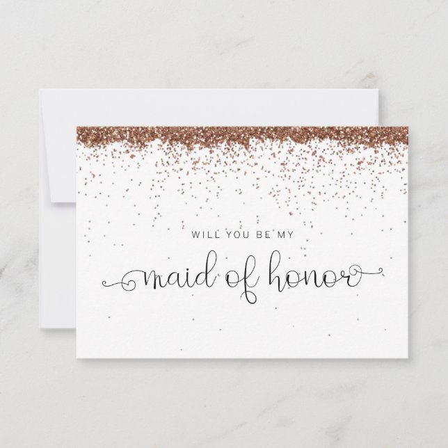Rose Gold Glitter Maid of Honour Proposal Card (Front)