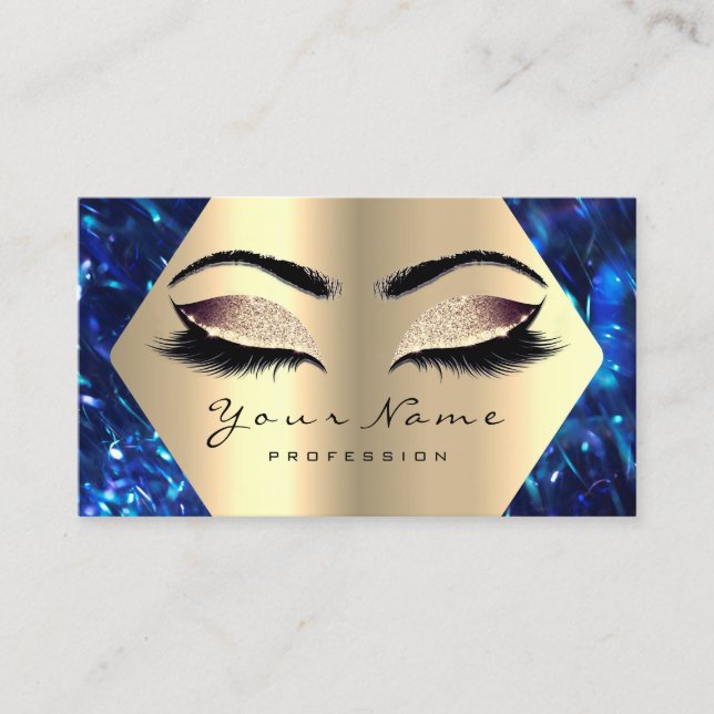 Rose Gold Glitter Makeup Artist Lashes Blue Navy Business Card (Front)