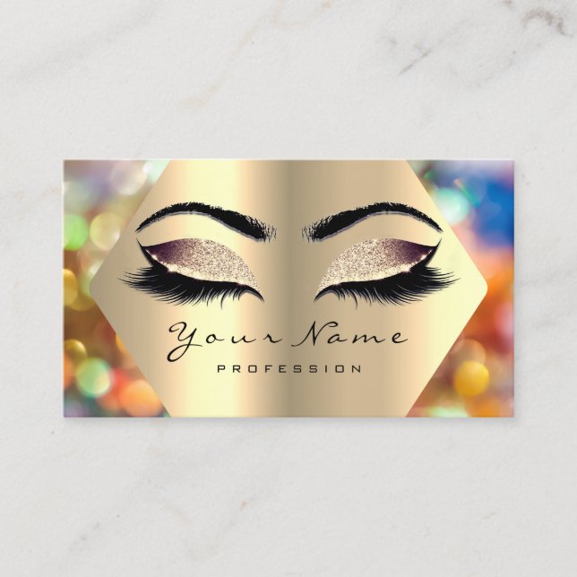 Rose Gold Glitter Makeup Artist Lashes Holograph Business Card (Front)