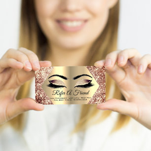 Rose Gold Glitter Makeup Artist Lashes Referral Business Card