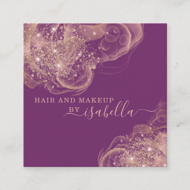 Rose Gold Glitter Makeup Artist Plum  Square Business Card (Front)