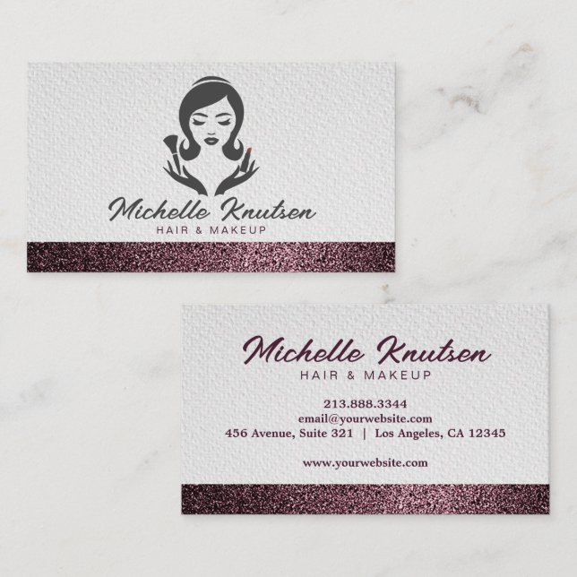 Rose Gold Glitter Makeup & Hair Stylist Salon  Bus Business Card (Front/Back)