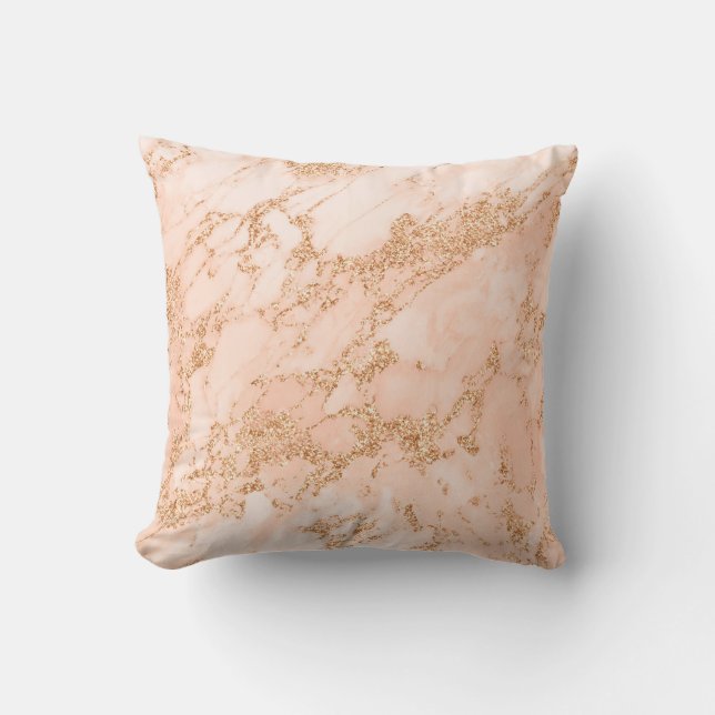Rose gold glitter marble abstract cushion (Front)