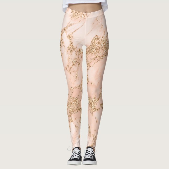 Rose gold glitter marble abstract leggings (Front)