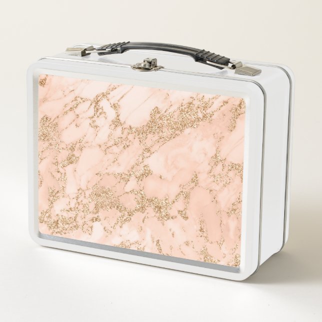 Rose gold glitter marble abstract metal lunch box (Front)
