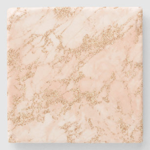 Rose gold glitter marble abstract stone coaster
