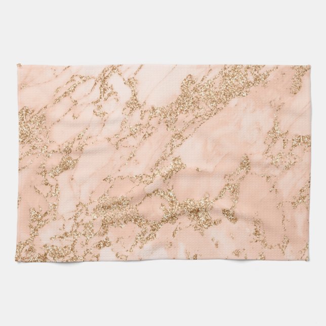 Rose gold glitter marble abstract tea towel (Horizontal)