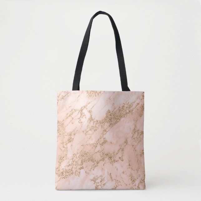 Rose gold glitter marble abstract tote bag (Front)