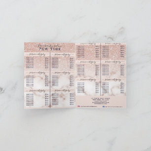 Rose Gold Glitter Marble Gradient Salon Price List Note Card