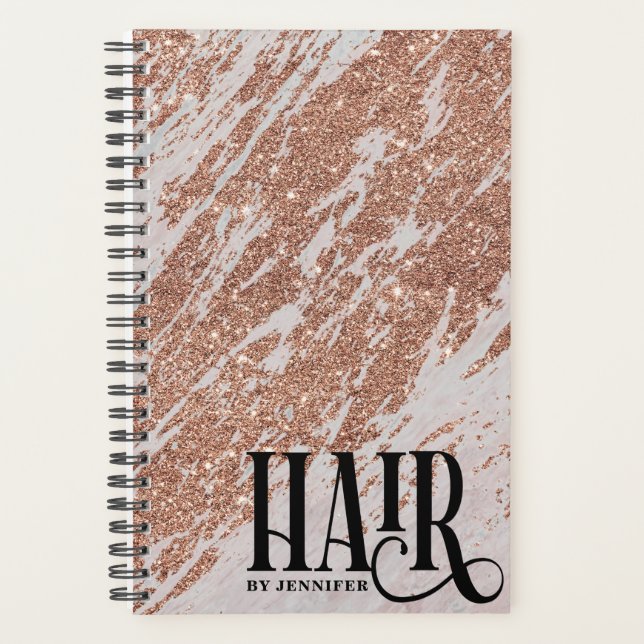 Rose Gold Glitter & Marble Hair Appointment Book Planner (Front)