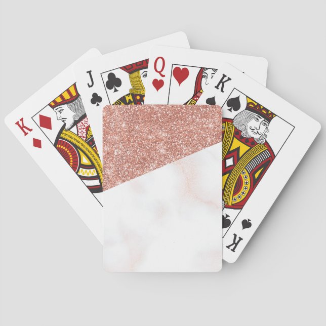 Rose Gold Glitter Marble Half & Half Playing Cards (Back)