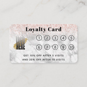 Rose Gold Glitter Marble Logo 10 Visit Loyalty C Card