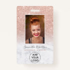 Rose gold glitter marble logo employee photo pass