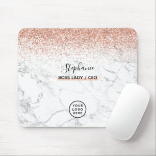 Rose Gold Glitter Marble Logo Your Name Boss Lady Mouse Mat