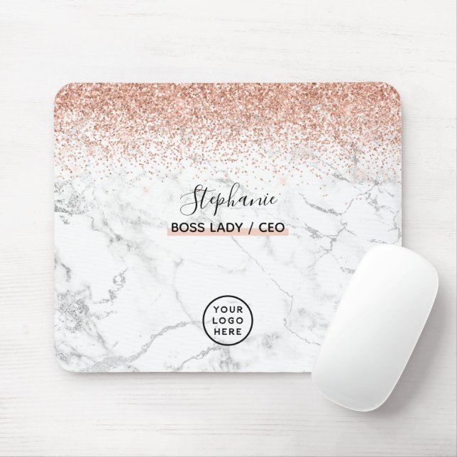 Rose Gold Glitter Marble Logo Your Name Boss Lady Mouse Mat (With Mouse)