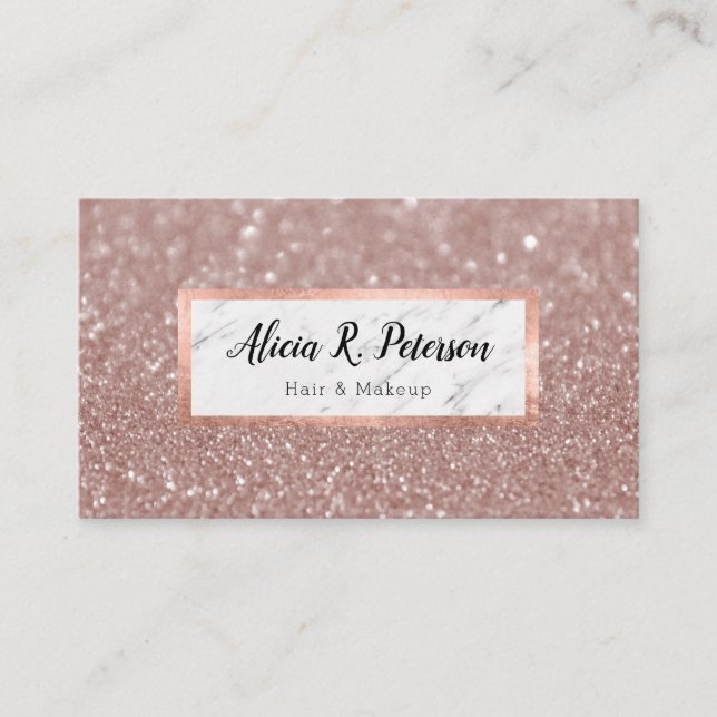 Rose Gold Glitter Marble Makeup Artist Hair Business Card (Front)