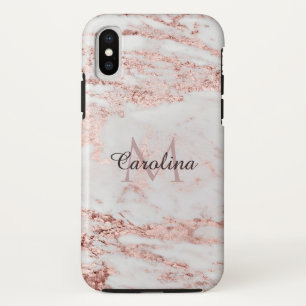 Rose Gold Glitter, Marble, Personalised iPhone XS Case