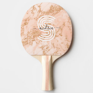 Rose Gold Glitter Marble, Script Name Wht Monogram Ping Pong Paddle