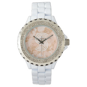Rose Gold Glitter Marble, Script Name Wht Monogram Watch