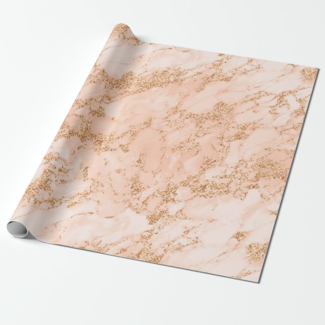 Rose Gold Glitter Marble Trendy Chic Birthday Her Wrapping Paper (Unrolled)