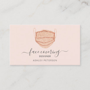 Rose Gold glitter mask face covering designer pink Business Card
