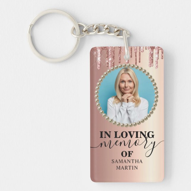 Rose Gold Glitter Memorial In Loving Memory Key Ring (Front)