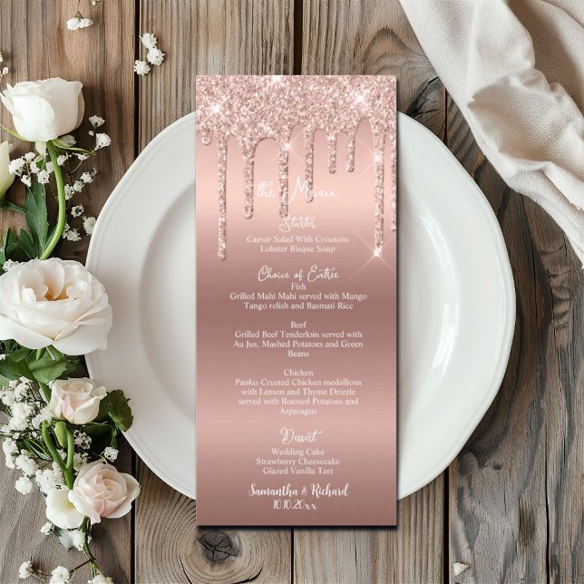 Rose Gold Glitter Metallic 4x9" Wedding Menu  (Creator Uploaded)
