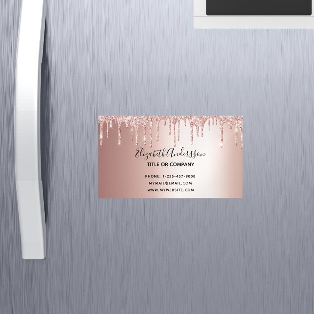 Rose gold glitter metallic elegant business 	Magnetic business card (Creator Uploaded)