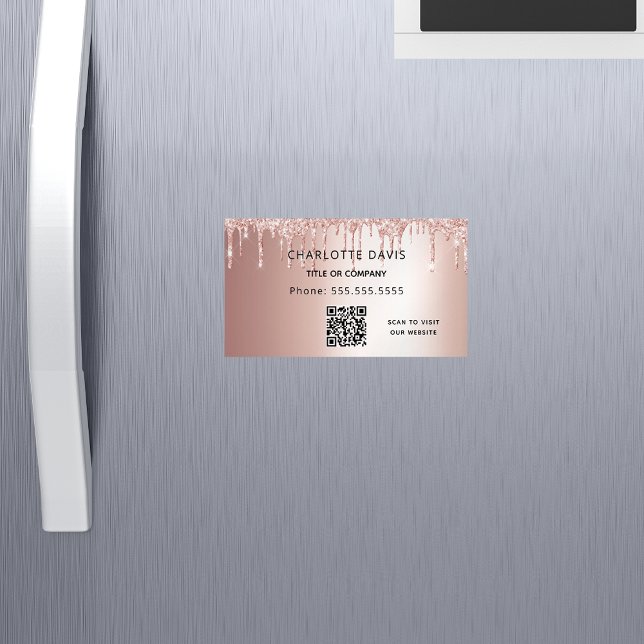 Rose gold glitter metallic elegant QR code Magnetic Business Card (Creator Uploaded)