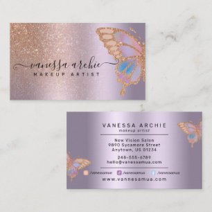 Rose Gold Glitter Metallic Lavender Foil Butterfly Business Card