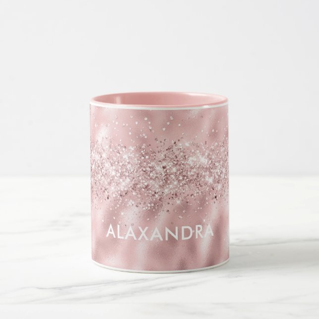 Rose Gold Glitter Metallic Pink Custom Name Chic Mug (Center)