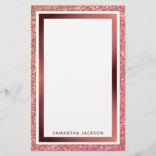 Rose Gold Glitter Metallic Pink Frame with Name Stationery